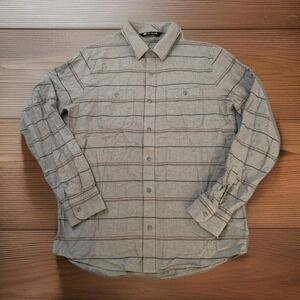 Travis Mathew Cloud Flannel Shirt Men M Heather Gray Striped Button Up NWOT $129